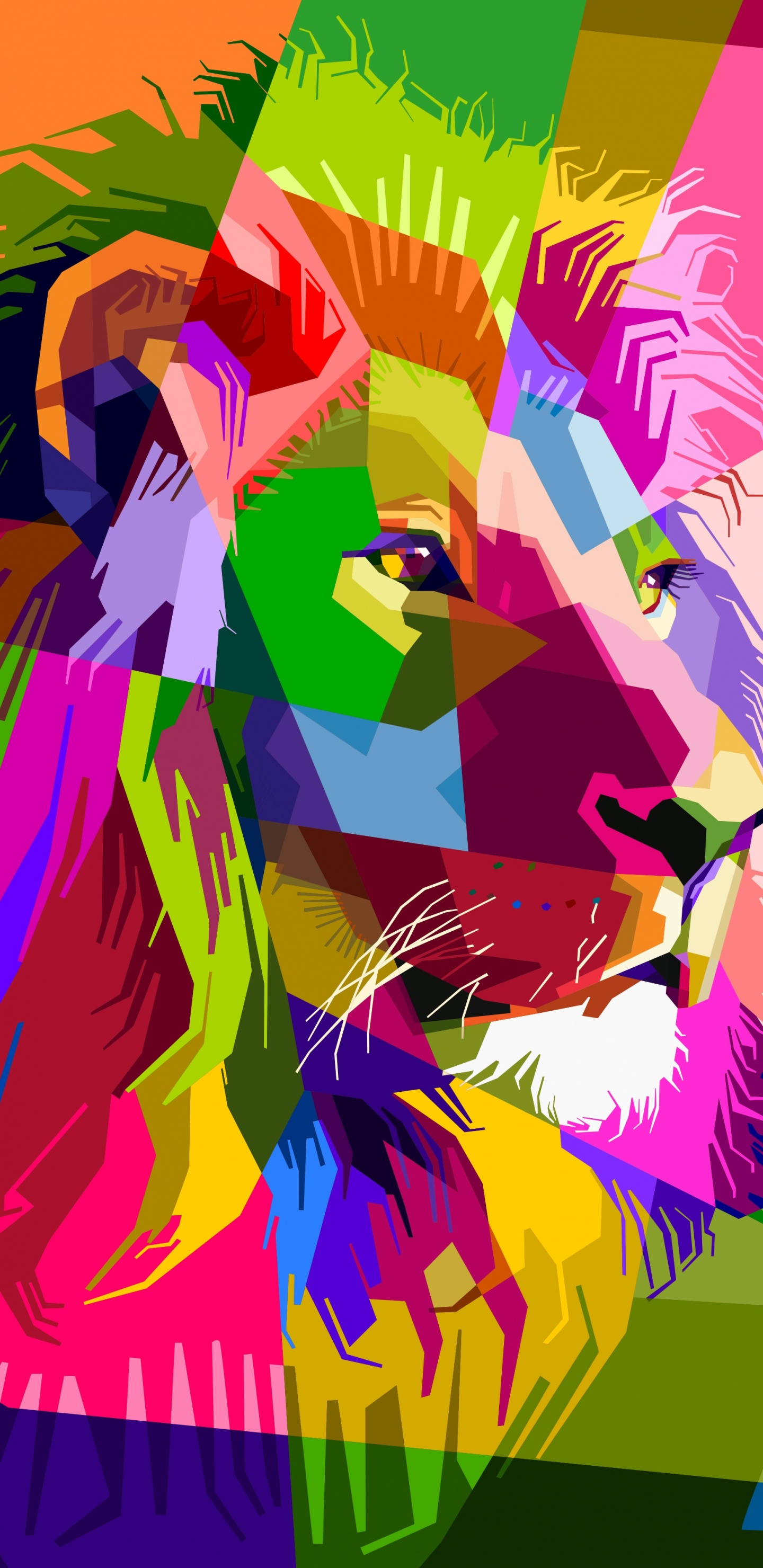 Purple Yellow and Pink Lion Painting. Wallpaper in 1440x2960 Resolution