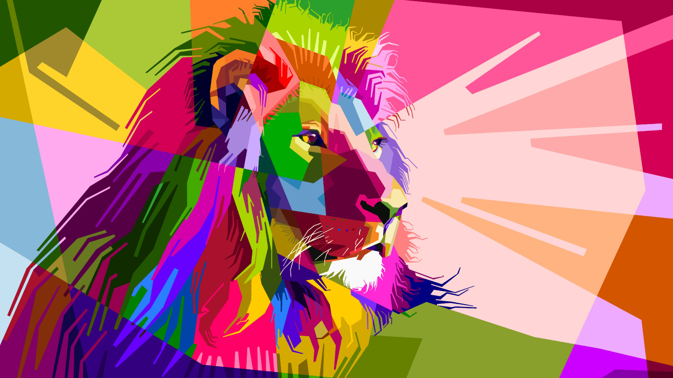 狮子, 艺术, 流行艺术, 图形设计, 品红色 壁纸 1366x768 允许