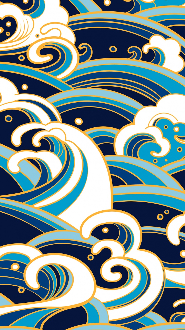 Waves Pattern, Textile, Pattern, White, Azure. Wallpaper in 720x1280 Resolution