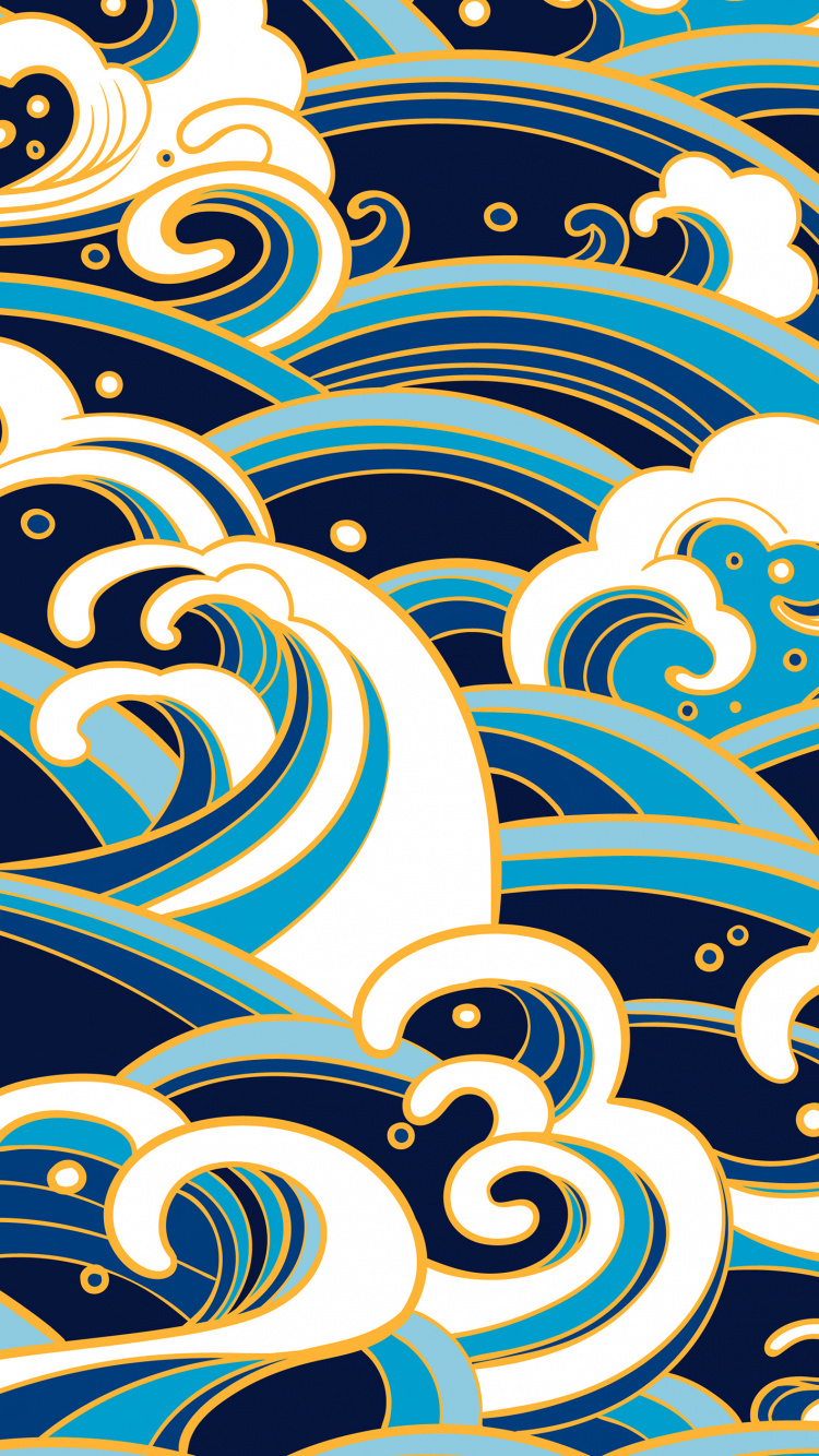 Waves Pattern, Textile, Pattern, White, Azure. Wallpaper in 750x1334 Resolution