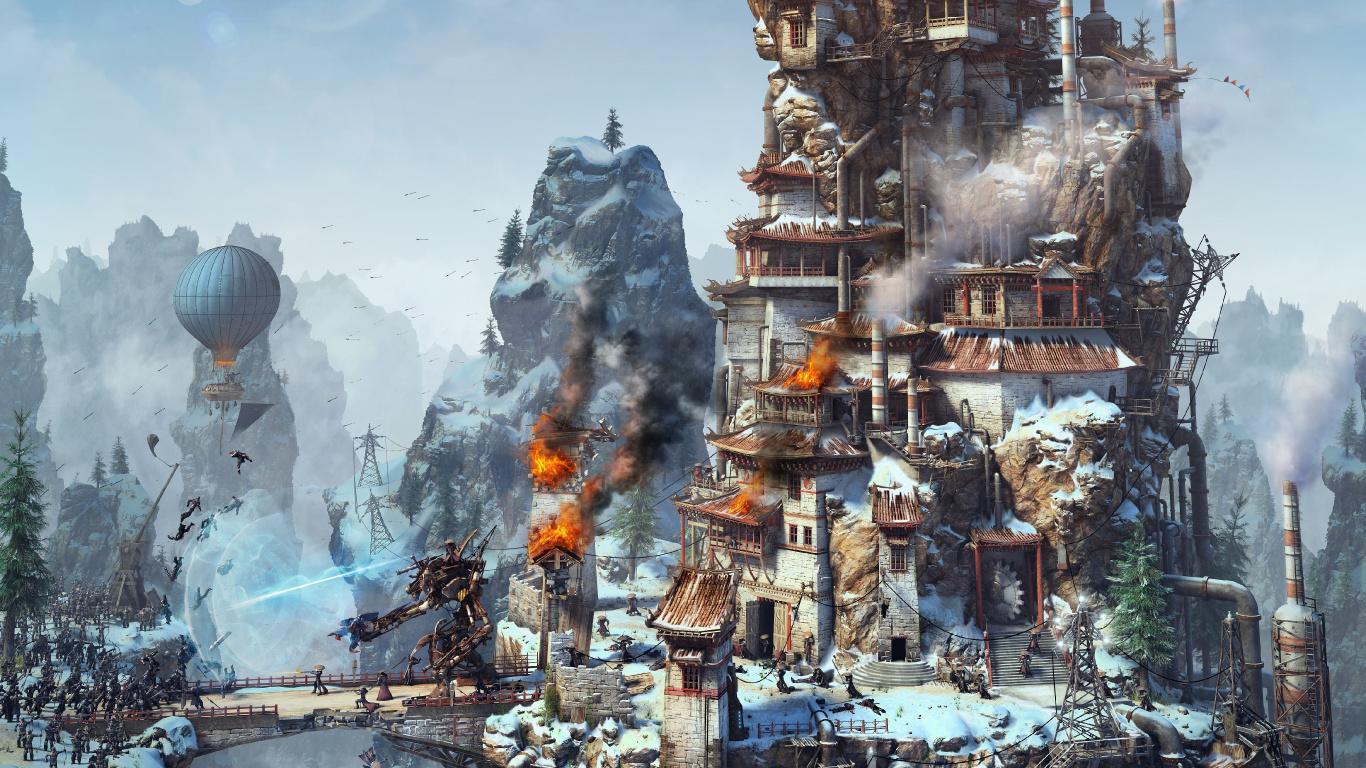 Pintura Castillo Marrón y Negro. Wallpaper in 1366x768 Resolution