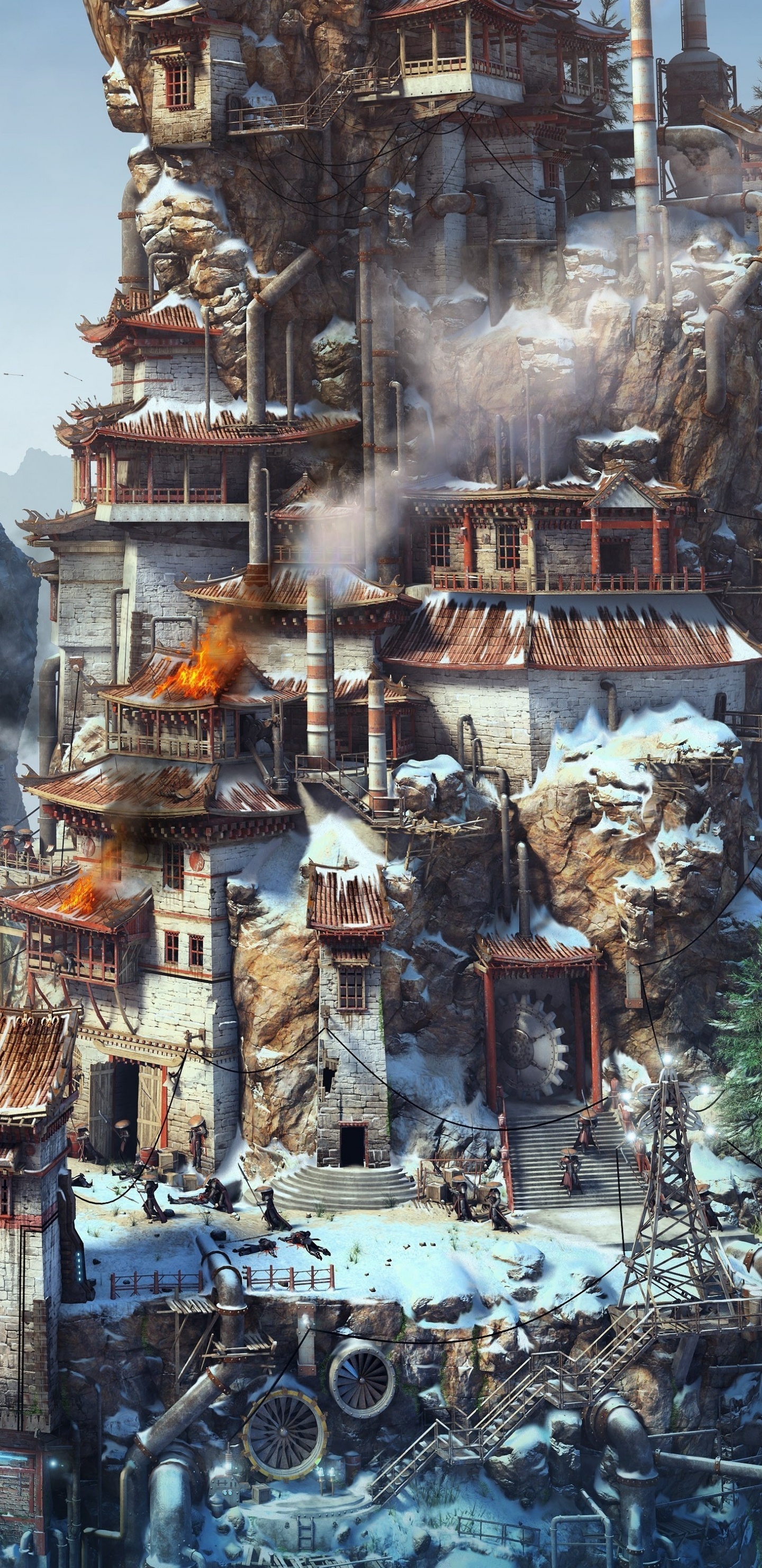 Pintura Castillo Marrón y Negro. Wallpaper in 1440x2960 Resolution