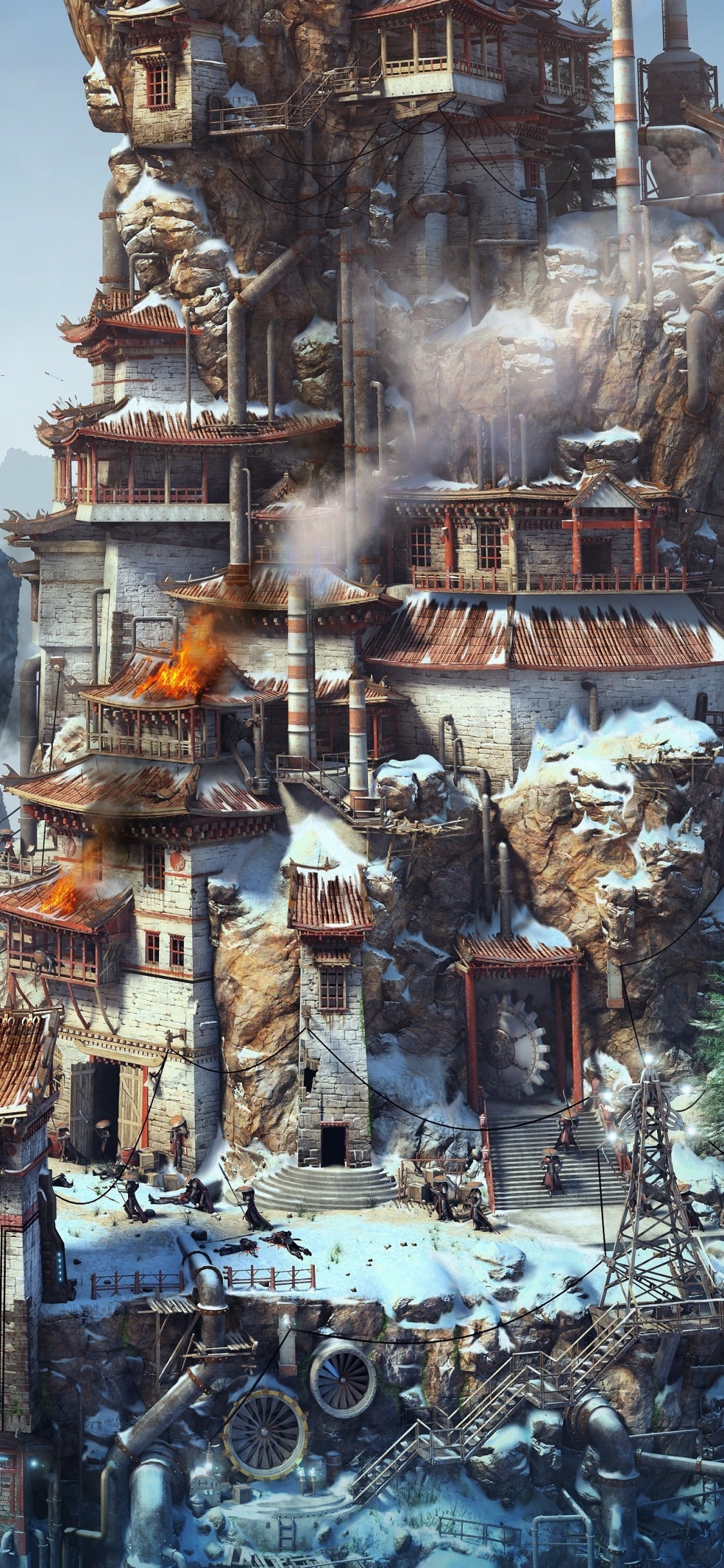 Brown and Black Castle Painting. Wallpaper in 1125x2436 Resolution