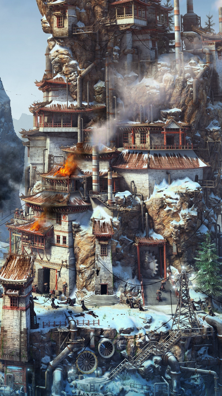 Brown and Black Castle Painting. Wallpaper in 750x1334 Resolution