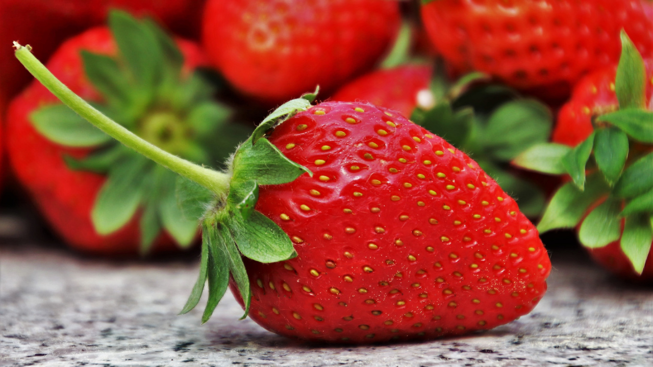 Red Strawberries on White Textile. Wallpaper in 1280x720 Resolution