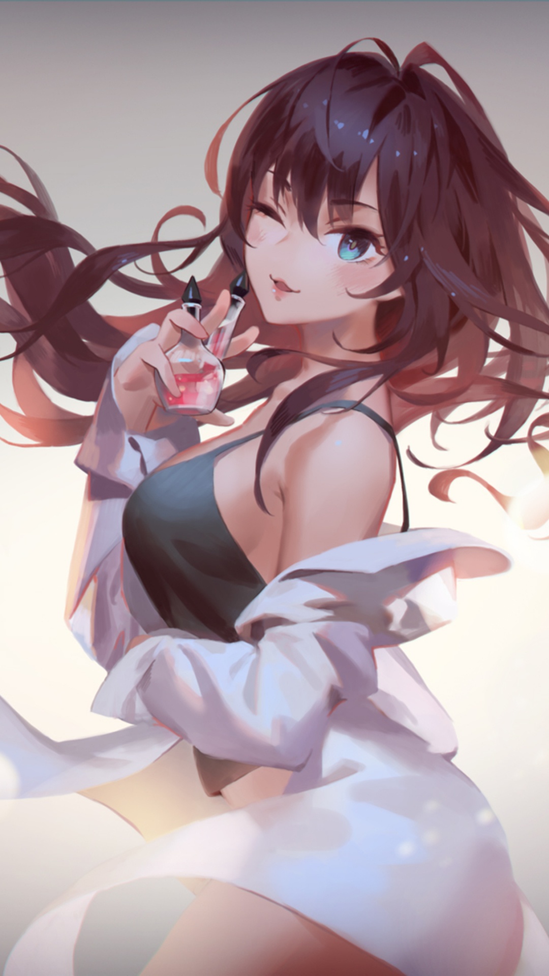 Frau im Schwarzen Und Weißen Kleid Anime-Charakter. Wallpaper in 1080x1920 Resolution