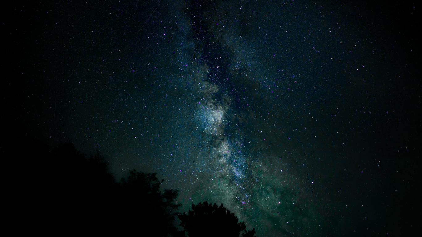 Grüne Bäume Unter Blauem Himmel Während Der Nacht Night. Wallpaper in 1366x768 Resolution