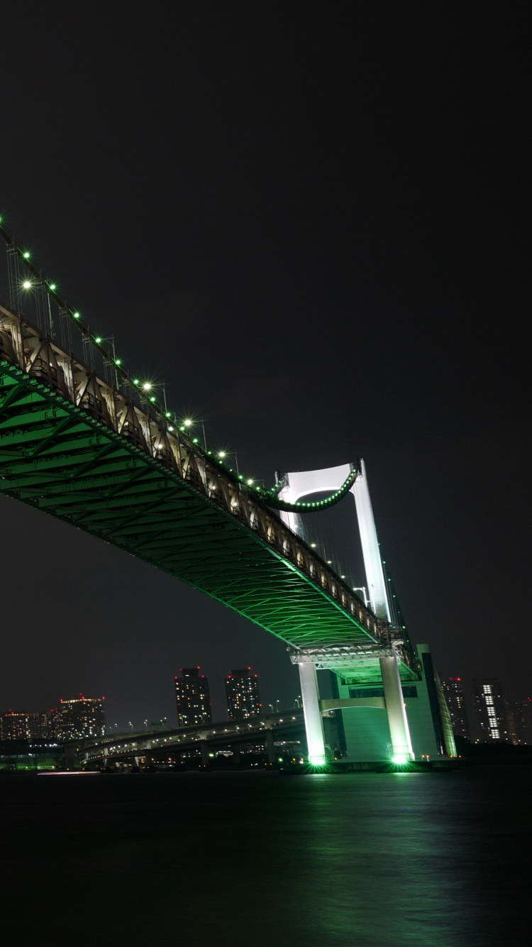 Bridge Over Body of Water During Night Time. Wallpaper in 750x1334 Resolution