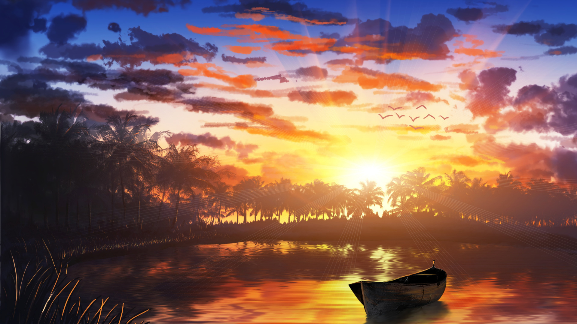 Sunset, Nature, Sunrise, Cloud, Reflection. Wallpaper in 1920x1080 Resolution