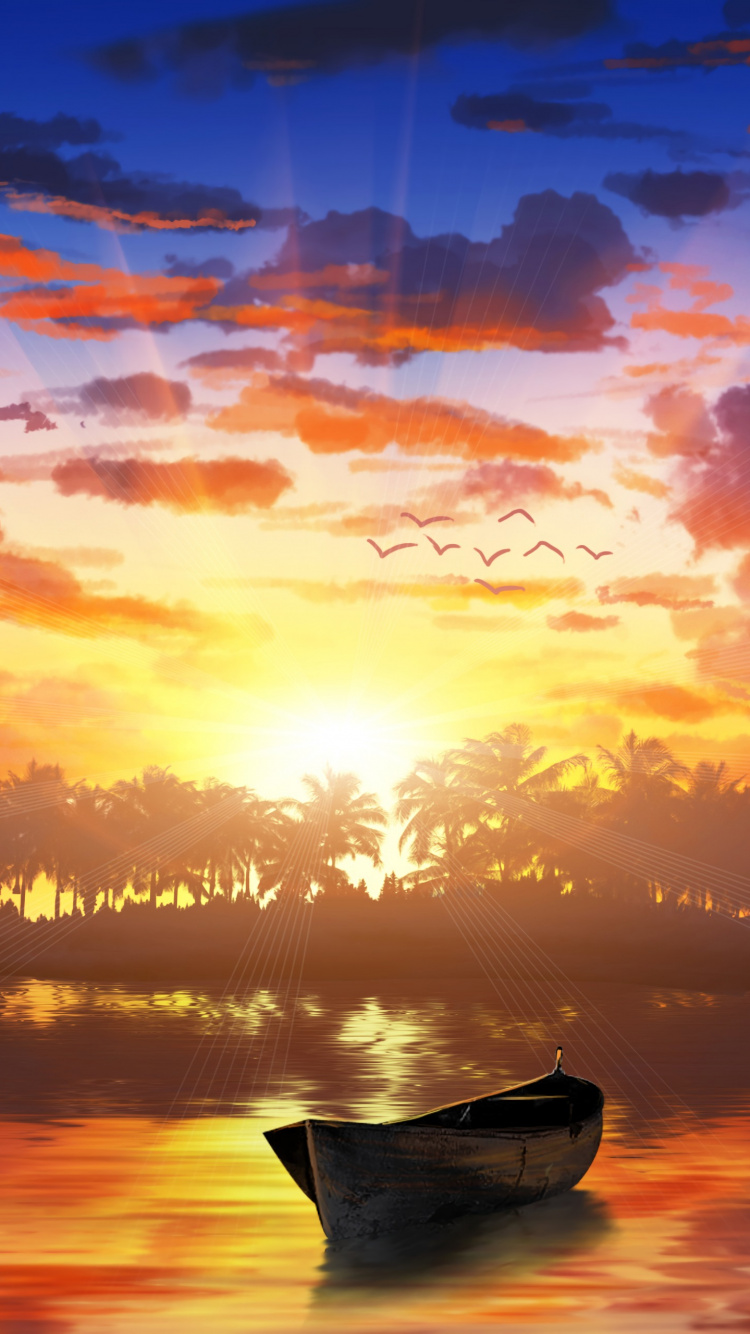 Nature, Lever, Réflexion, Afterglow, Eau. Wallpaper in 750x1334 Resolution