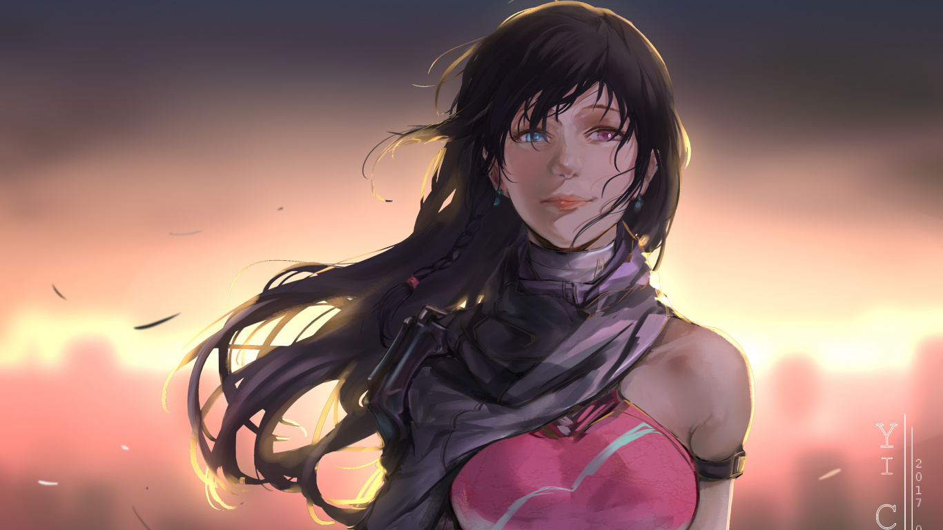 Black Haired Woman Anime Character. Wallpaper in 1366x768 Resolution