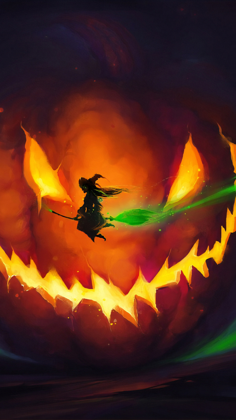 Bruja, Hechicería, Bruja de Halloween, Jack O'lantern, Naranja. Wallpaper in 750x1334 Resolution