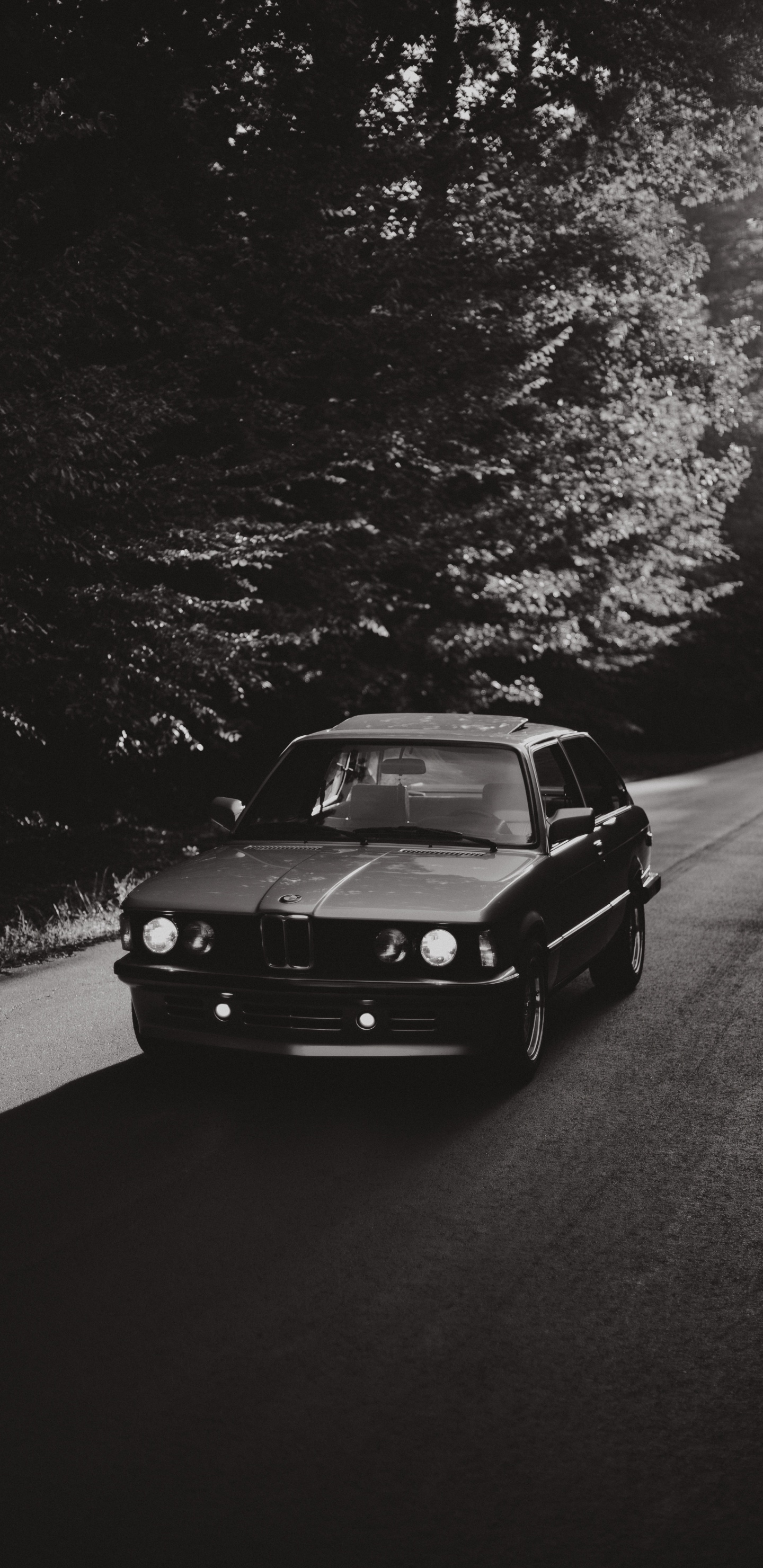 Schwarzes Auto Auf Der Straße in Graustufenfotografie. Wallpaper in 1440x2960 Resolution