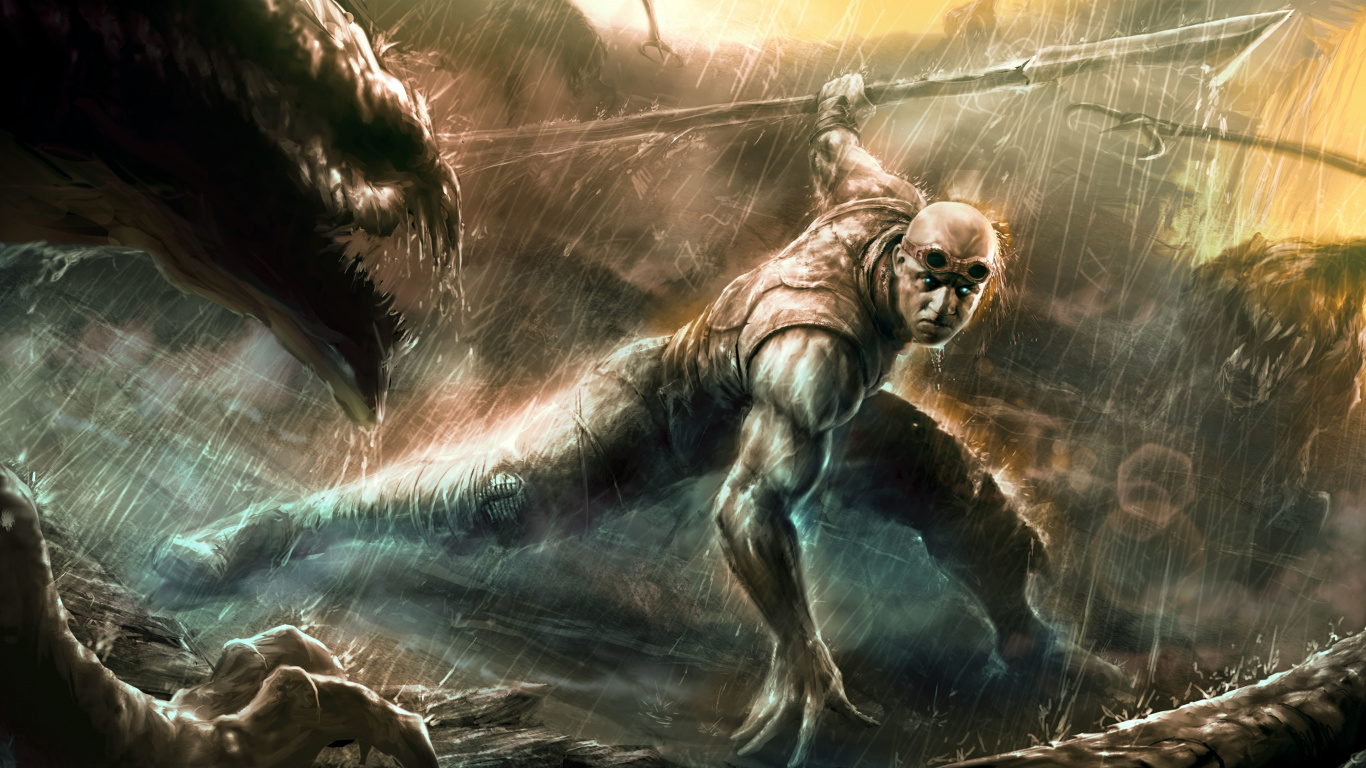 Lion on Rock With Wings Illustration. Wallpaper in 1366x768 Resolution