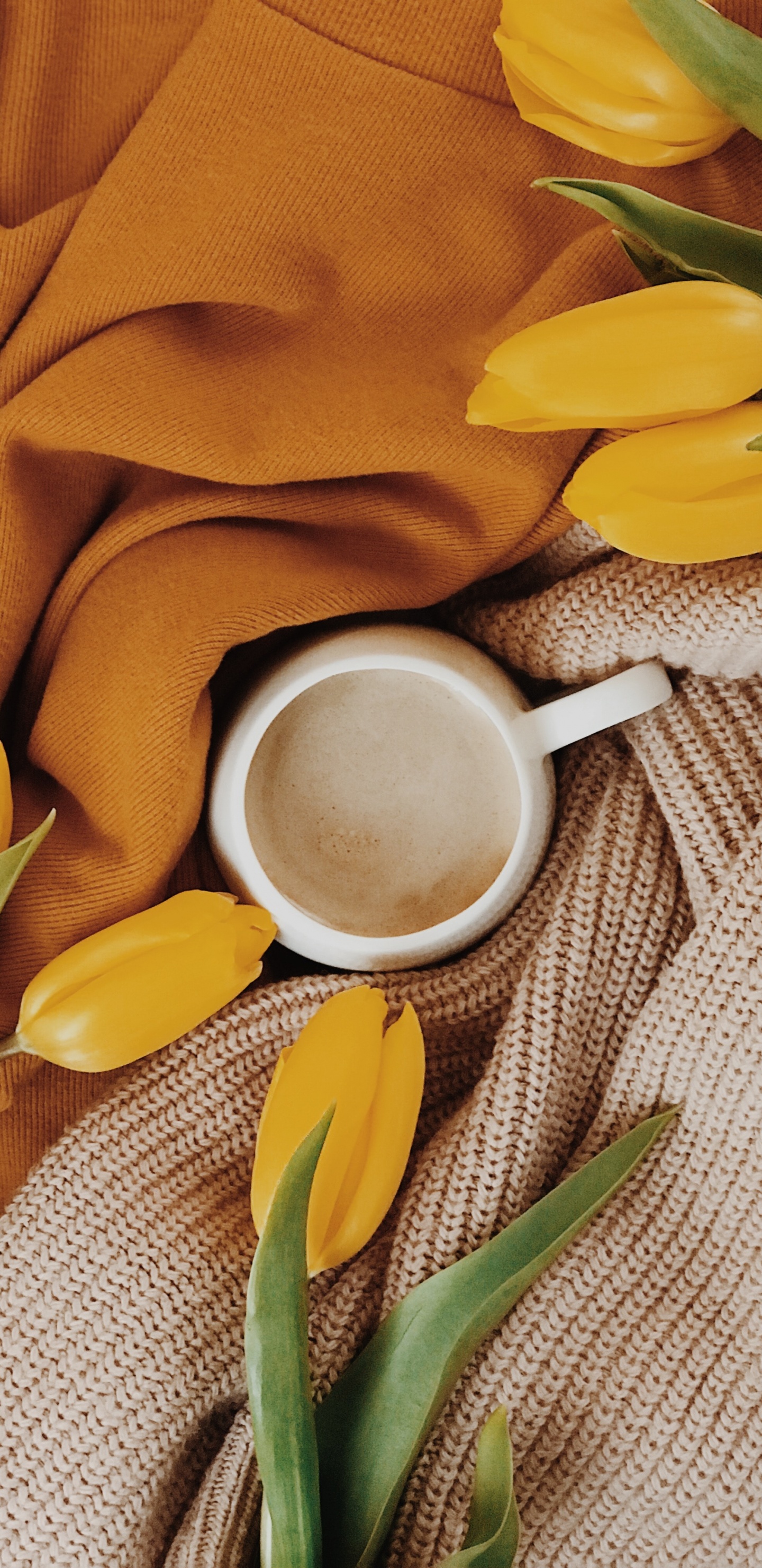 Taza de Cerámica Blanca Sobre Textil Amarillo. Wallpaper in 1440x2960 Resolution