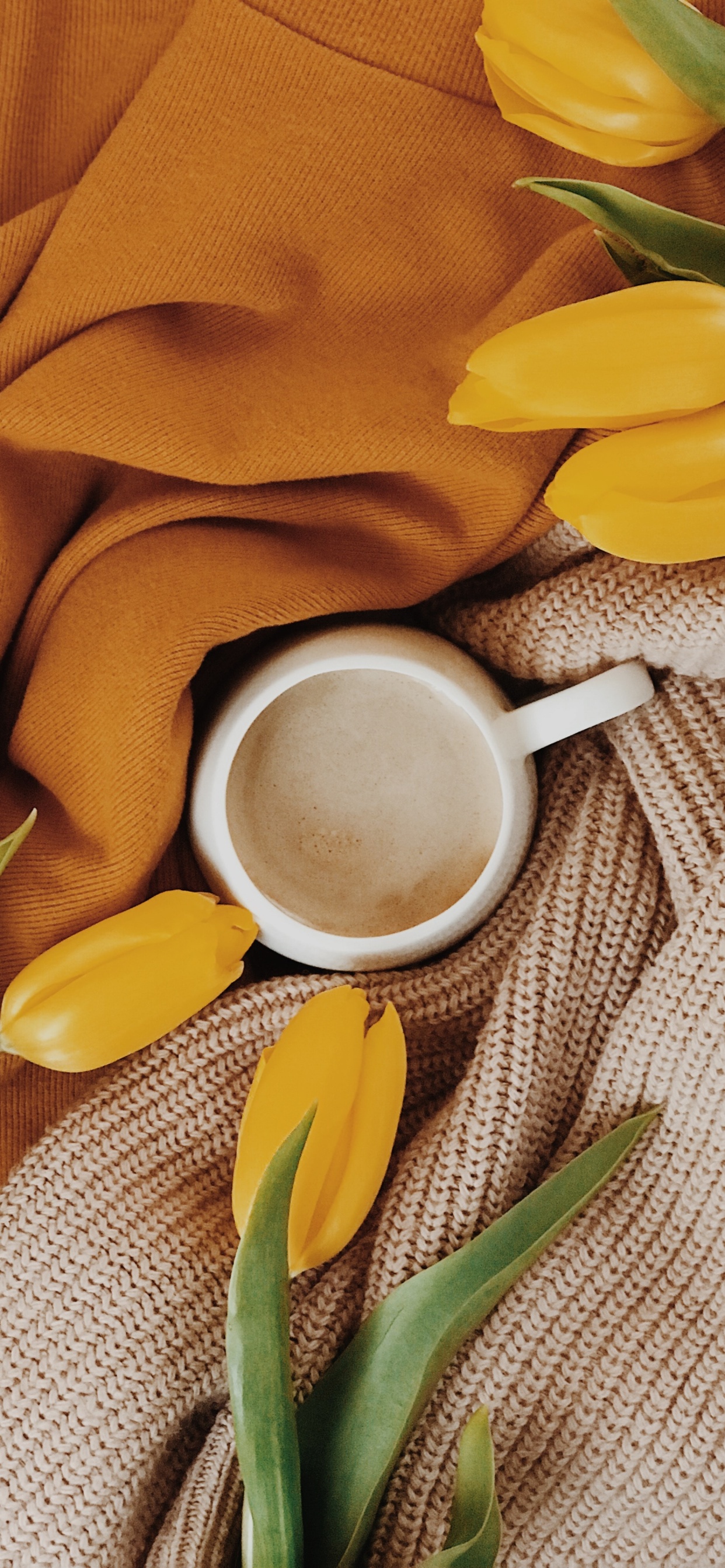 Mug en Céramique Blanche Sur Textile Jaune. Wallpaper in 1242x2688 Resolution
