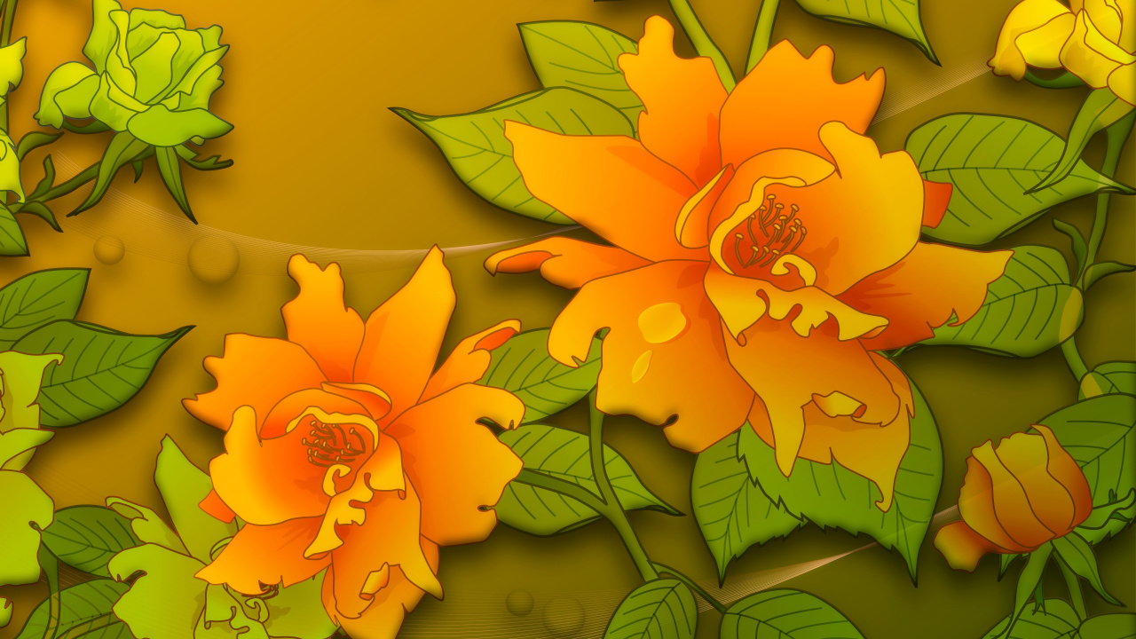 Gelbe Und Grüne Blumenillustration. Wallpaper in 1280x720 Resolution