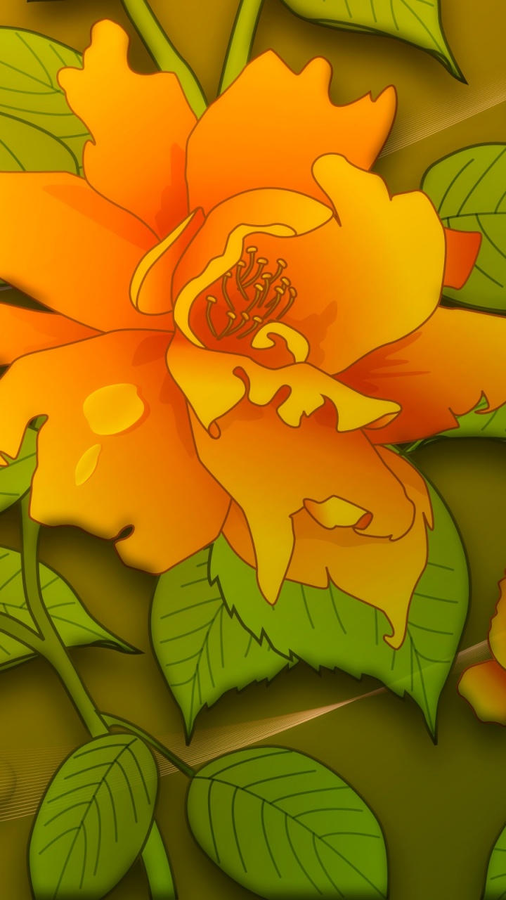 Yellow and Green Flower Illustration. Wallpaper in 720x1280 Resolution