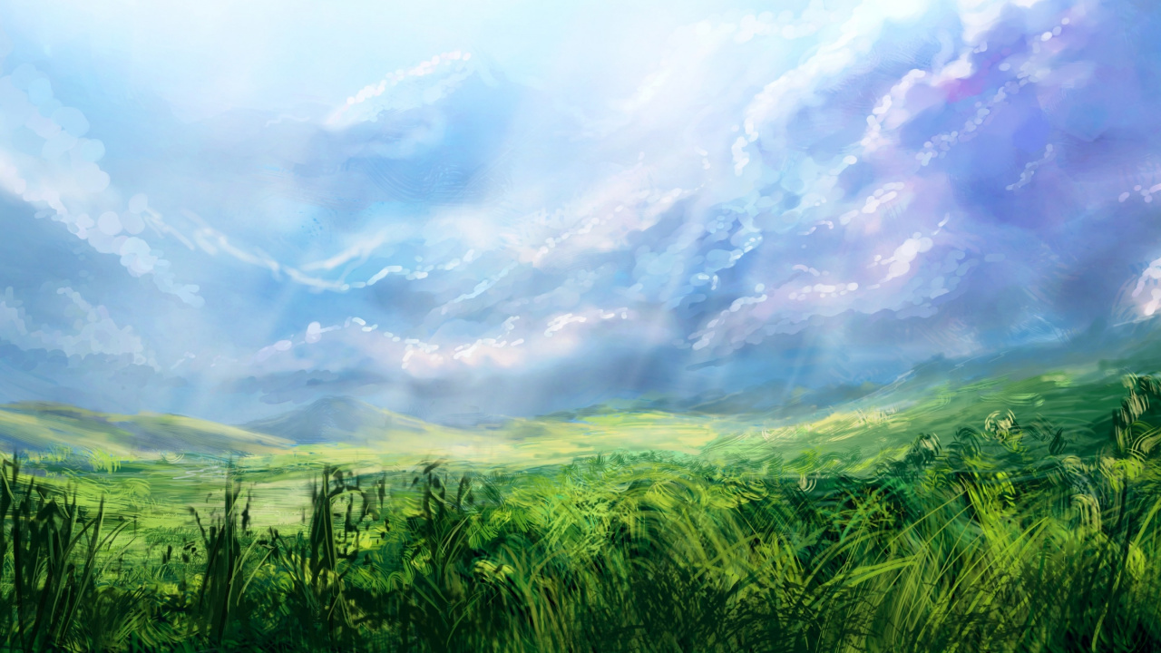 Champ D'herbe Verte Sous Les Nuages Blancs et le Ciel Bleu Pendant la Journée. Wallpaper in 1280x720 Resolution