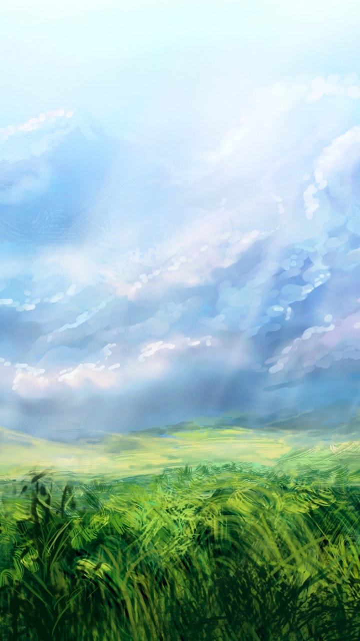 Green Grass Field Under White Clouds and Blue Sky During Daytime. Wallpaper in 720x1280 Resolution