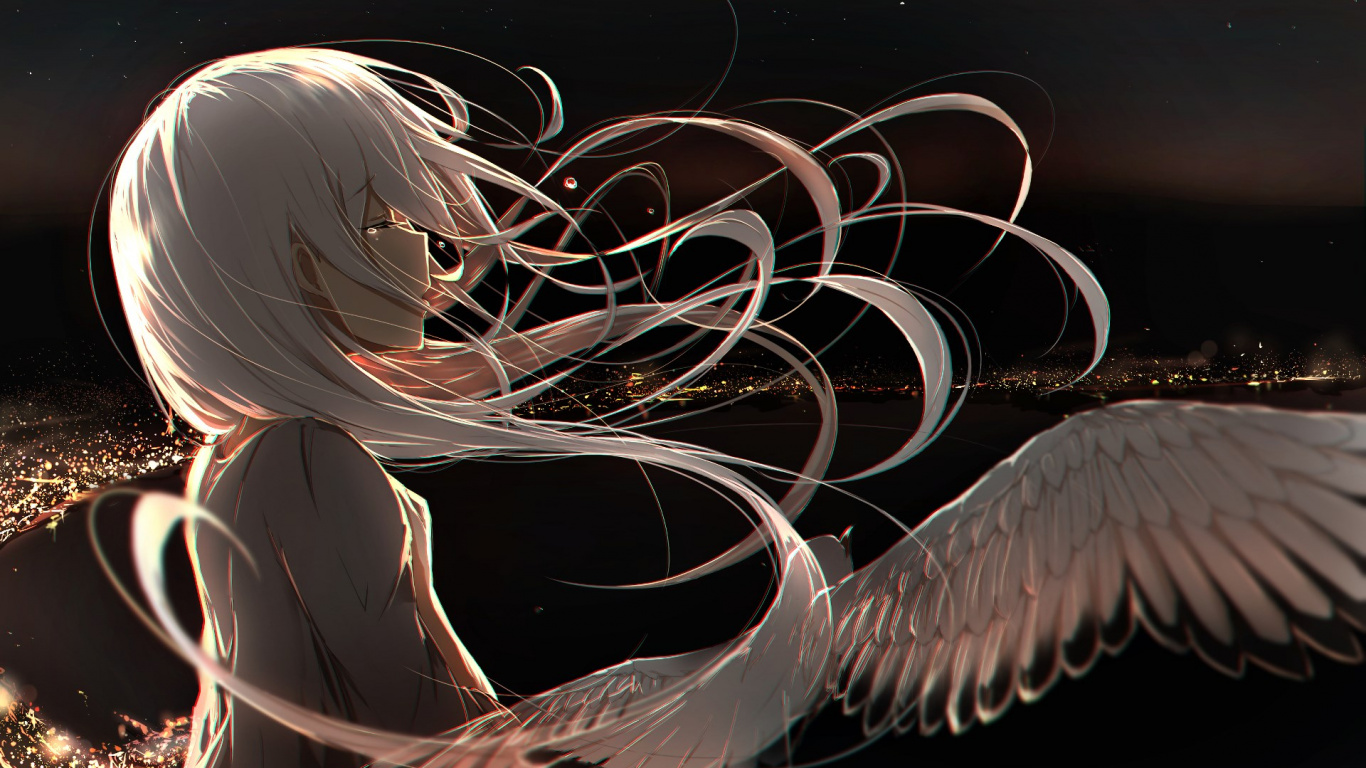 翼, 羽毛, 初音未来, 皮埃罗, IA 壁纸 1366x768 允许