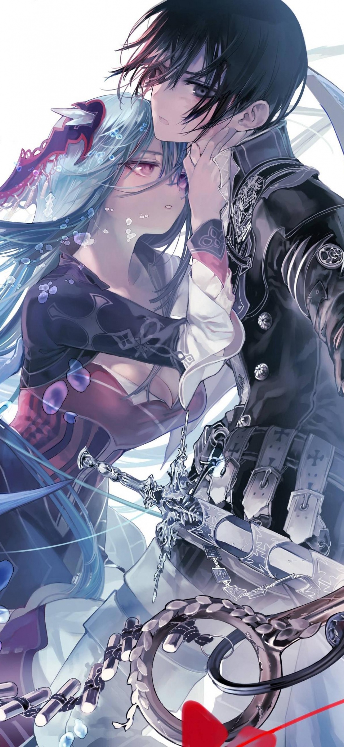 Mujer en Vestido Blanco y Negro Con Paraguas Rojo Ilustración. Wallpaper in 1125x2436 Resolution