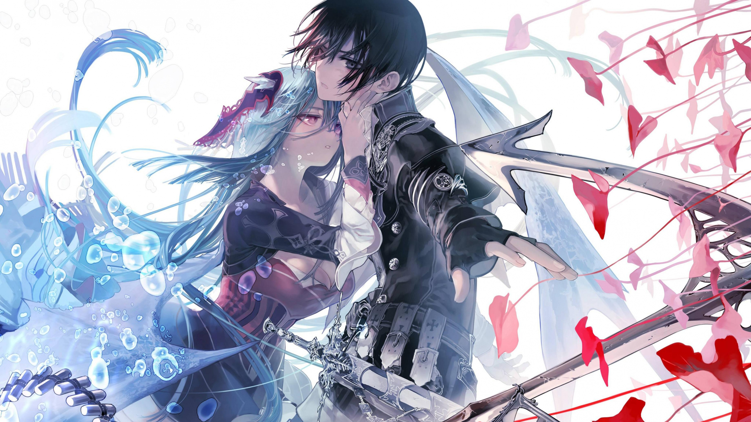 Femme en Robe Noire et Blanche Tenant un Parapluie Rouge Illustration. Wallpaper in 2560x1440 Resolution