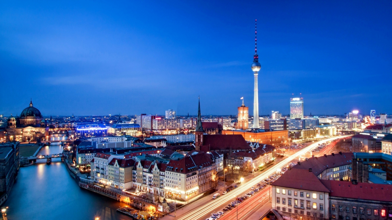 City Skyline During Night Time. Wallpaper in 1366x768 Resolution