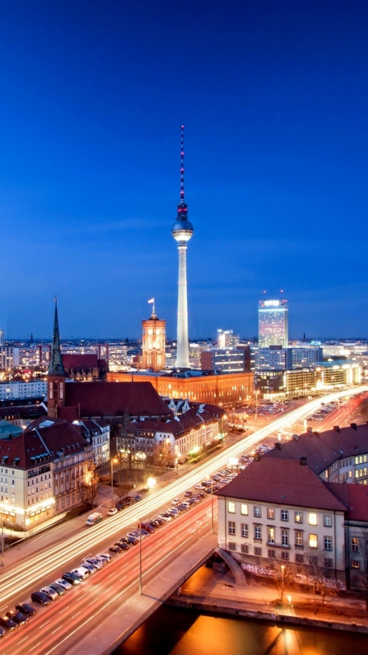 Skyline Der Stadt Bei Nacht Night. Wallpaper in 720x1280 Resolution