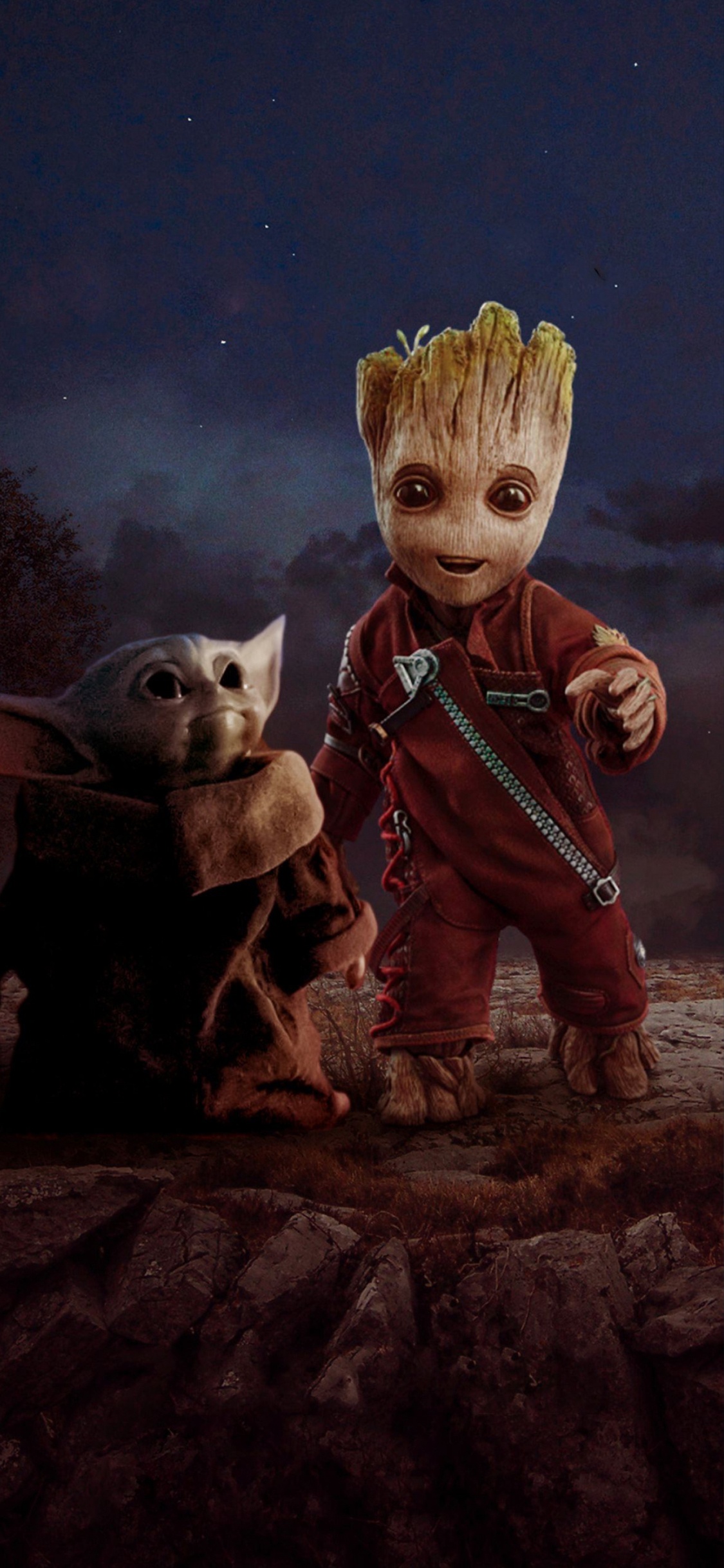 Groot, Grogu, Felidae, Art, Faon. Wallpaper in 1125x2436 Resolution