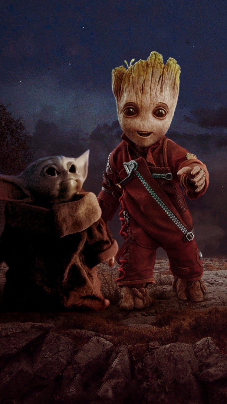 Groot, Grogu, 猫科, 艺术, 小鹿 壁纸 750x1334 允许