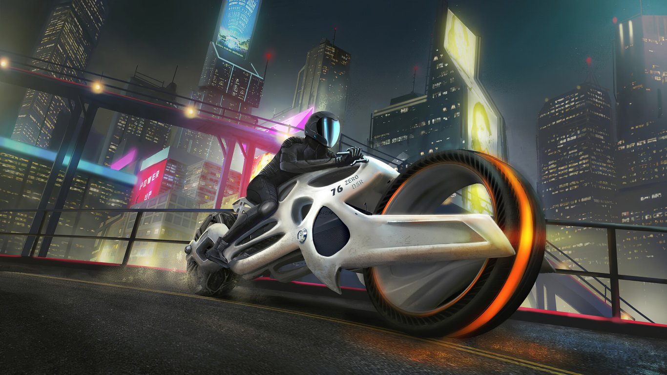 White and Black Sports Bike on Road During Nighttime. Wallpaper in 1366x768 Resolution