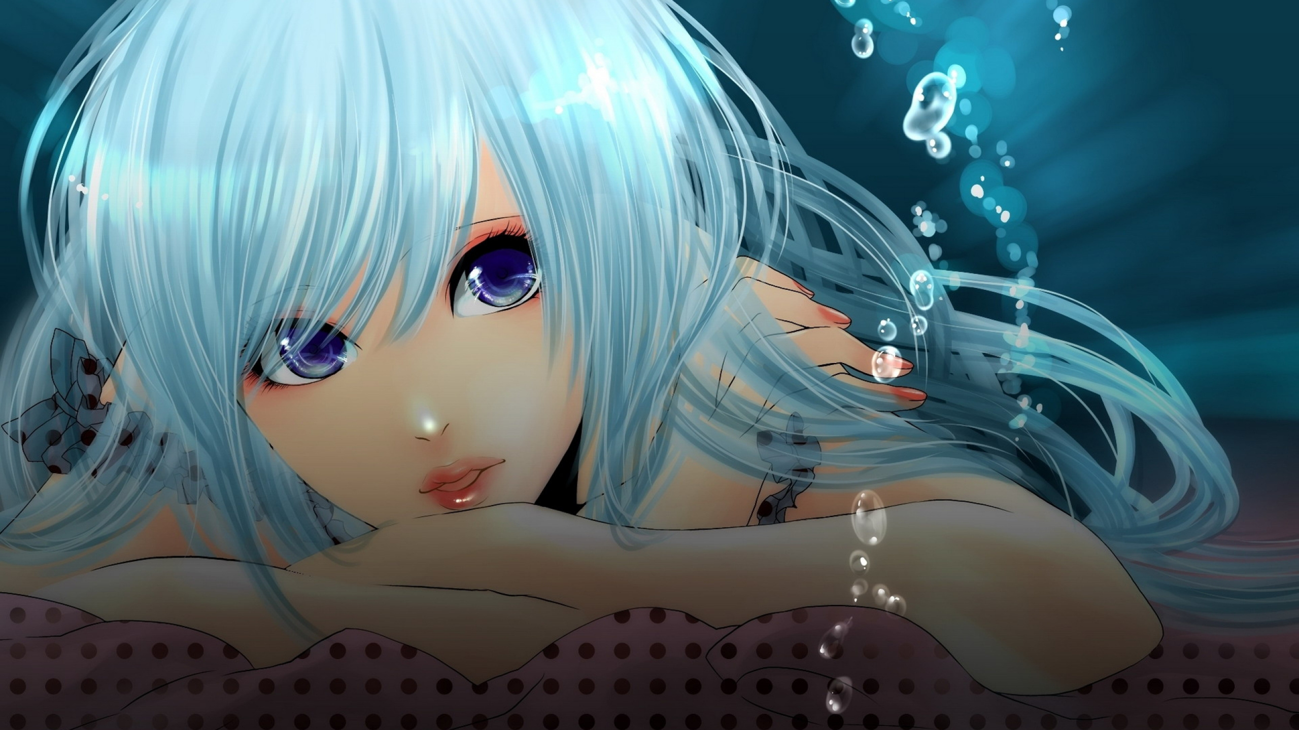 Blauhaarige Weibliche Anime-Figur. Wallpaper in 2560x1440 Resolution