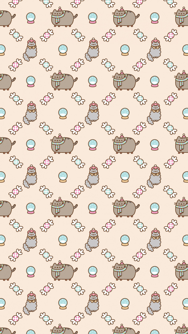 Pusheen, Le Jour De Noël, Chat, White, Textile. Wallpaper in 750x1334 Resolution