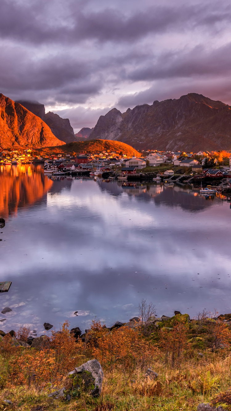 Lofoten, Fishing Village, Landscape, Mountain, Cloud. Wallpaper in 750x1334 Resolution