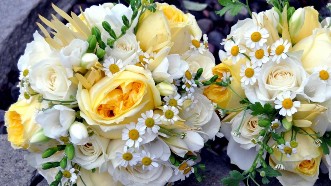 White and Yellow Roses Bouquet. Wallpaper in 1280x720 Resolution
