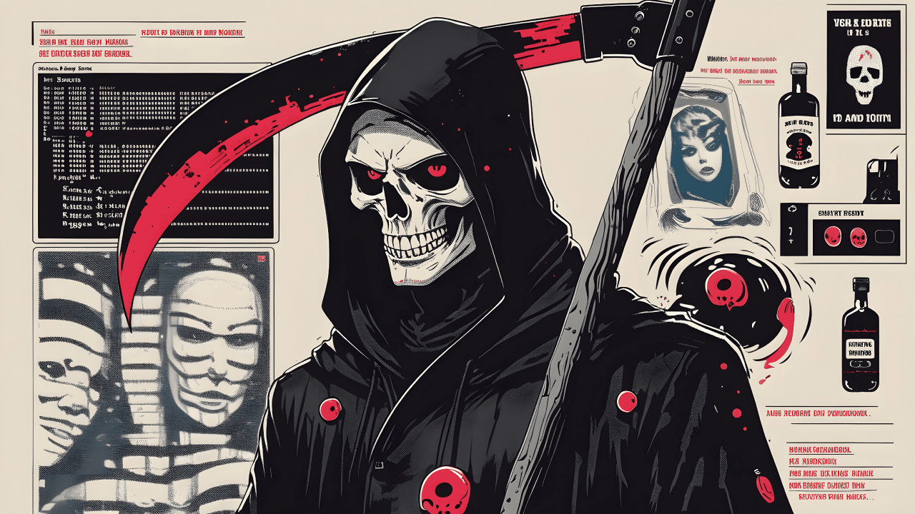 Schädel, Tod, Sense, Poster, Japaner. Wallpaper in 1280x720 Resolution