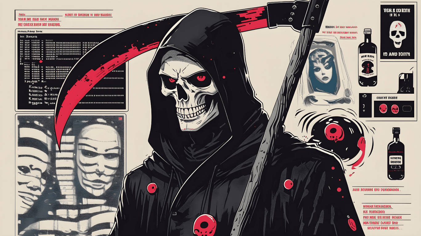 Schädel, Tod, Sense, Poster, Japaner. Wallpaper in 1366x768 Resolution