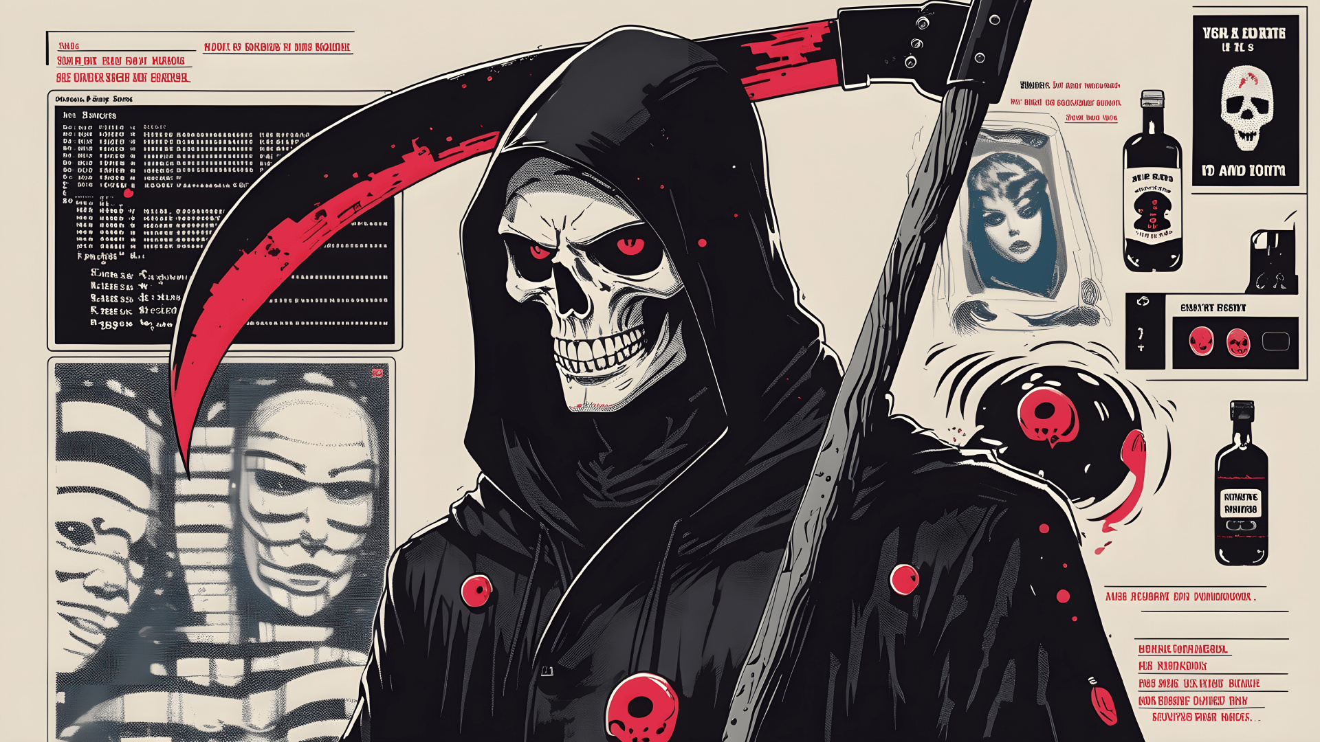 Schädel, Tod, Sense, Poster, Japaner. Wallpaper in 1920x1080 Resolution