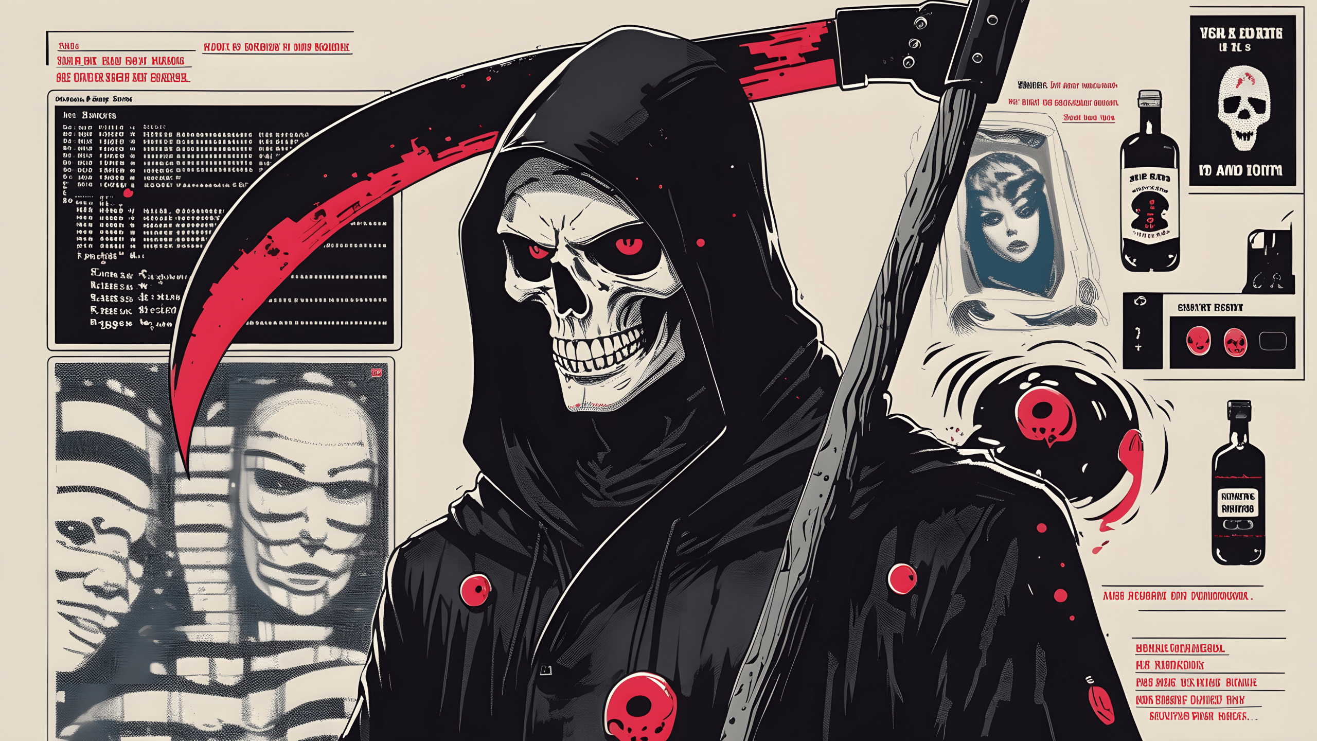 Schädel, Tod, Sense, Poster, Japaner. Wallpaper in 2560x1440 Resolution