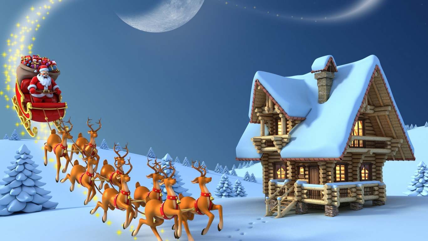 Weihnachtsmann, Weihnachten, Winter, Illustration, Himmel. Wallpaper in 1366x768 Resolution
