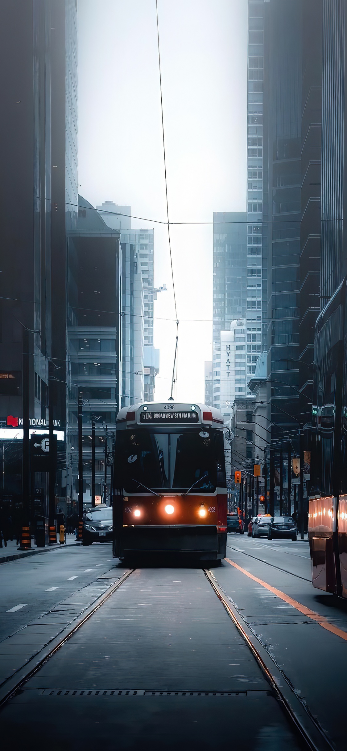 Building, Skyscraper, Cars, Automotive Lighting, Bus. Wallpaper in 1125x2436 Resolution