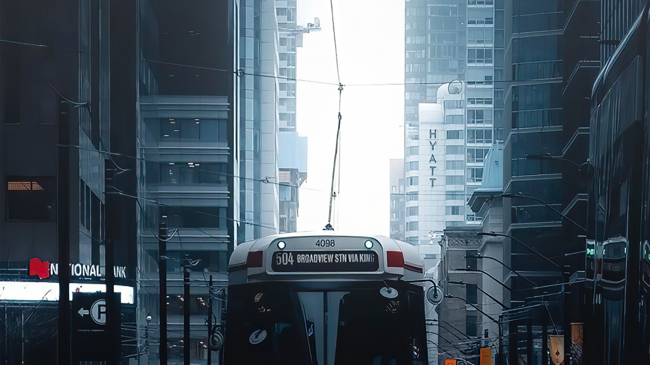 Building, Skyscraper, Cars, Automotive Lighting, Bus. Wallpaper in 1280x720 Resolution