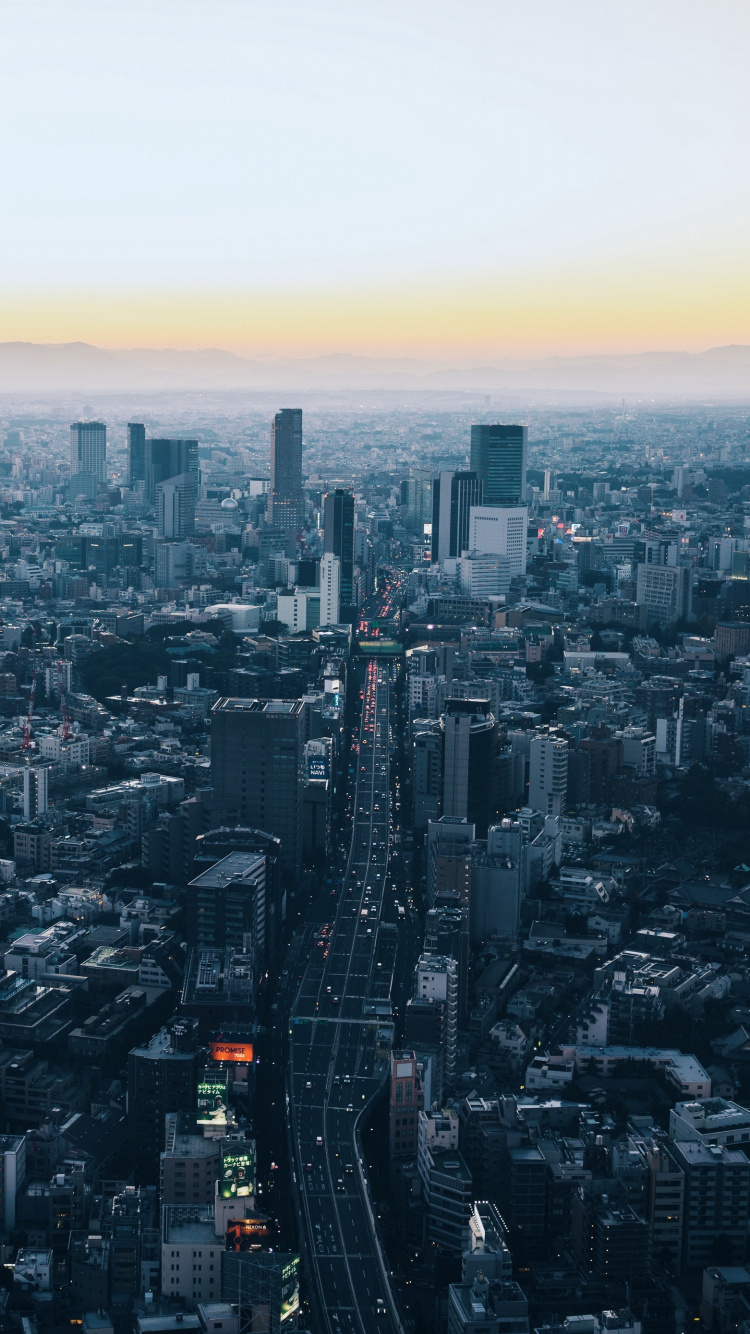 Aerial View of City Buildings During Sunset. Wallpaper in 750x1334 Resolution