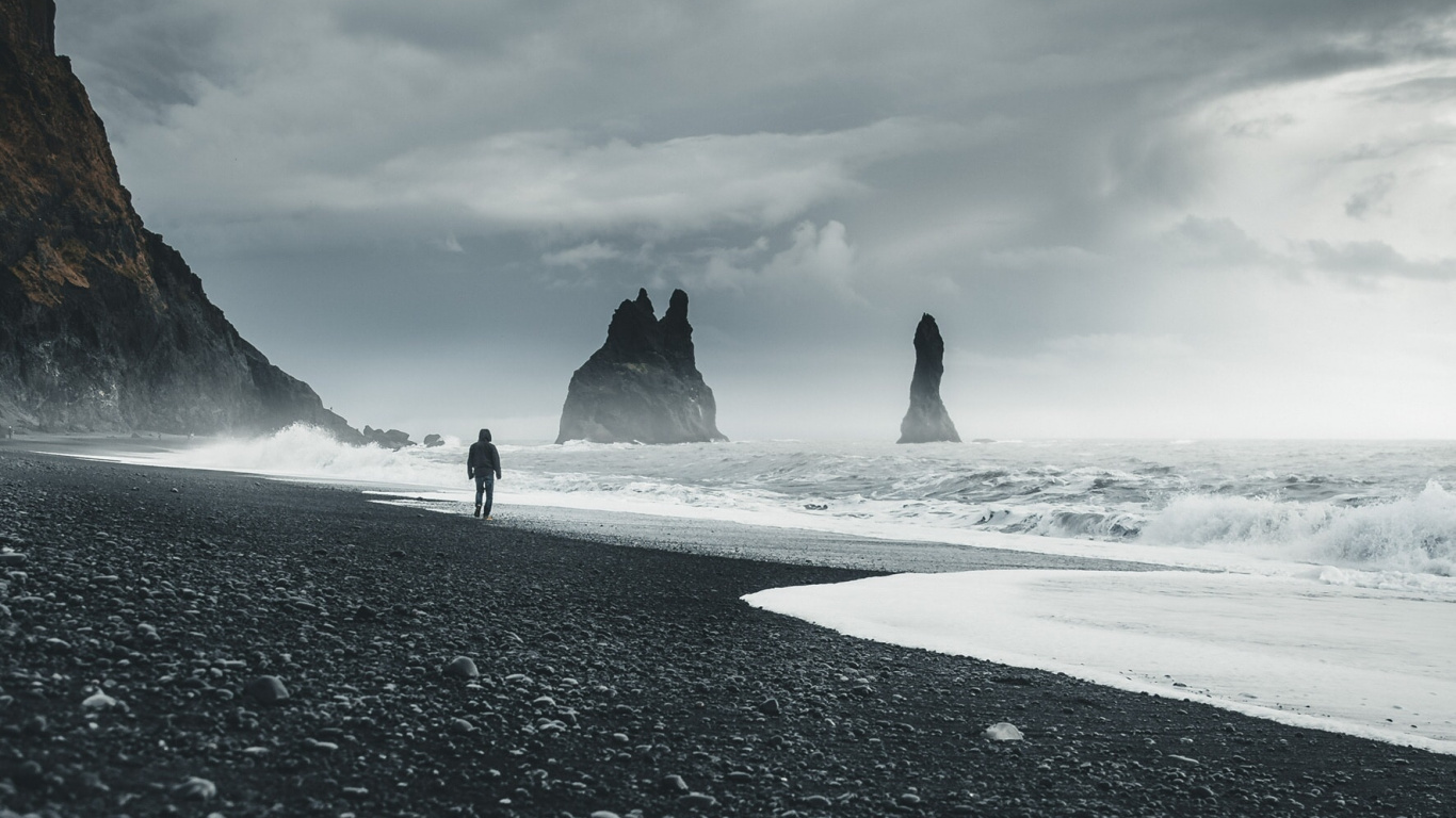 Wasser, Ozean, Strand, Ufer, Schwarz. Wallpaper in 1366x768 Resolution