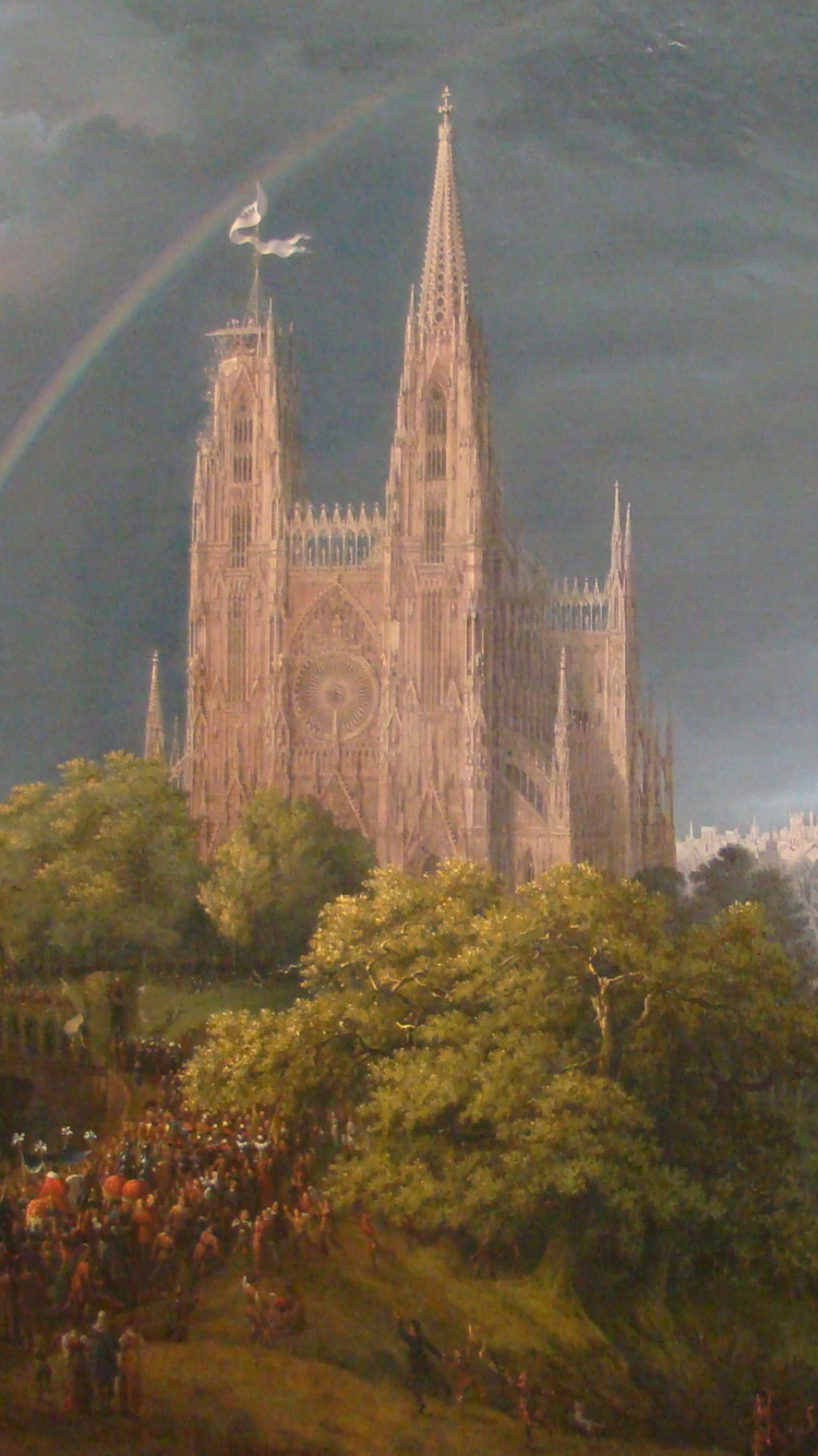 Braune Und Grüne Bäume in Der Nähe Des Schlosses Unter Weißen Wolken. Wallpaper in 750x1334 Resolution