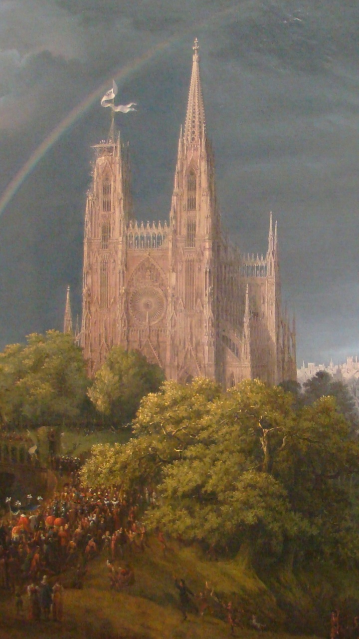 Brown and Green Trees Near Castle Under White Clouds. Wallpaper in 720x1280 Resolution