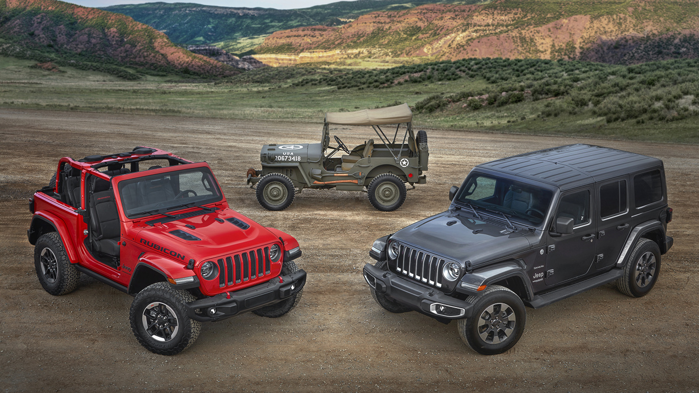 Jeep Wrangler Rouge Sur Chemin de Terre Pendant la Journée. Wallpaper in 1366x768 Resolution