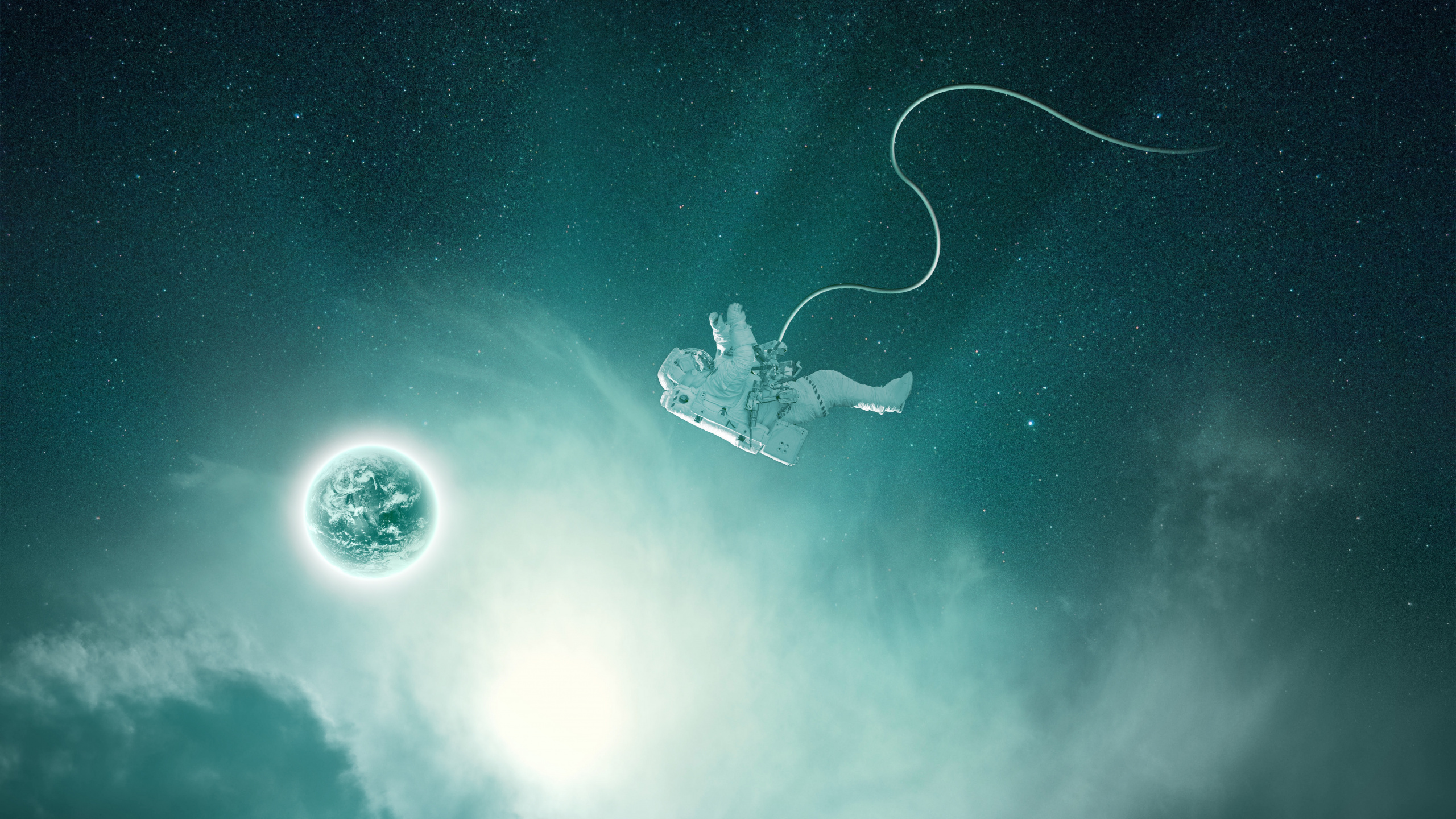 Weißer Und Blauer Mond Und Sterne. Wallpaper in 2560x1440 Resolution