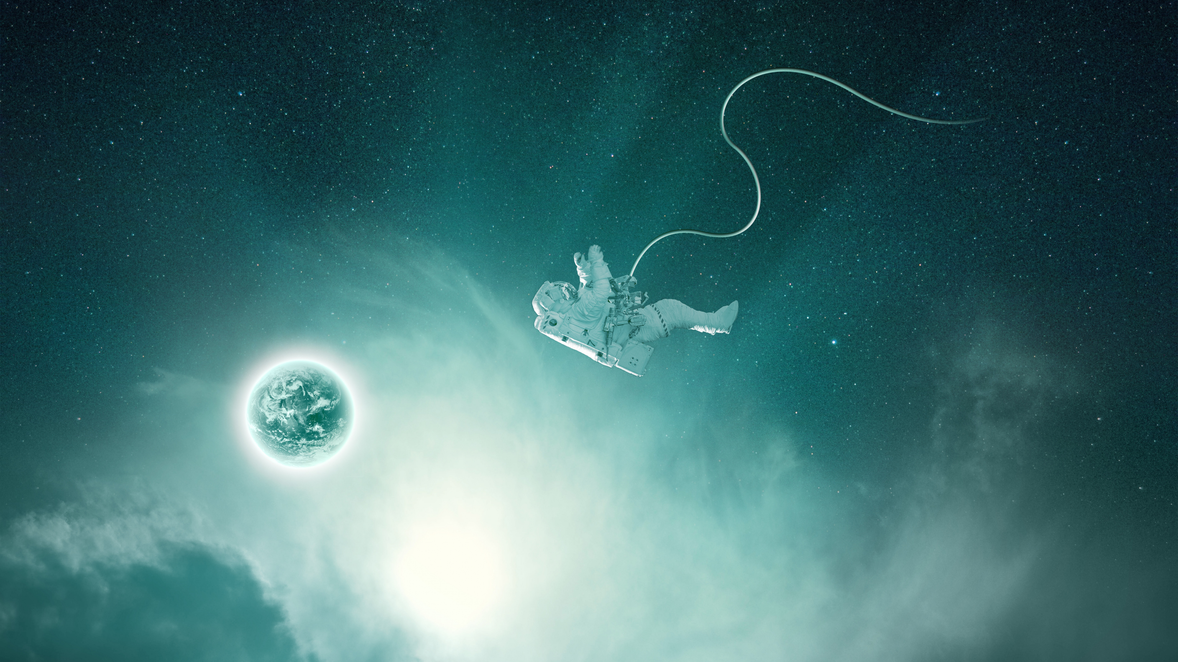 Weißer Und Blauer Mond Und Sterne. Wallpaper in 3840x2160 Resolution